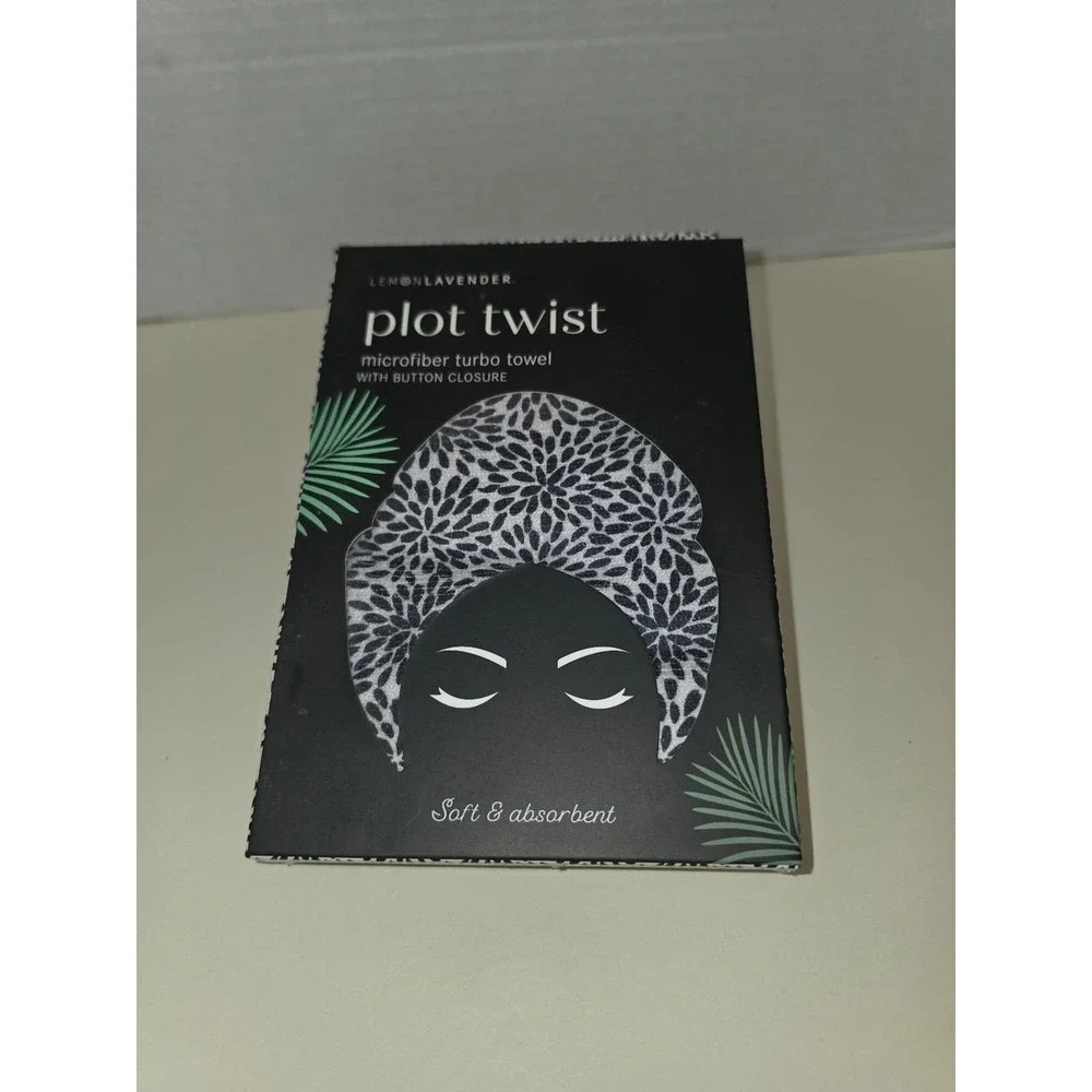 Lemon Lavender Plot Twist microfiber turbo towel black and white leopard‎ print